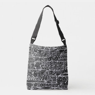 Zwart-wit geometrisch art 2 crossbody tas
