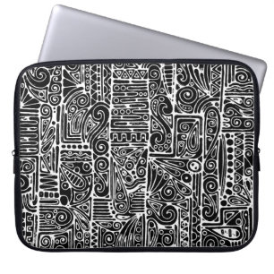 Zwart-wit geometrisch art 2 laptop sleeve