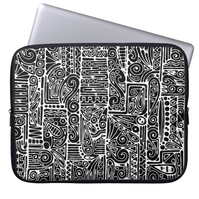 Zwart-wit geometrisch art 2 laptop sleeve (Voorkant)