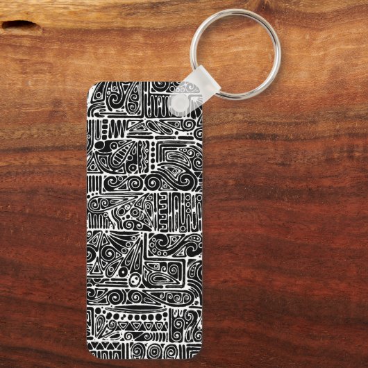 Zwart-wit geometrisch art 2 sleutelhanger (Achterkant)