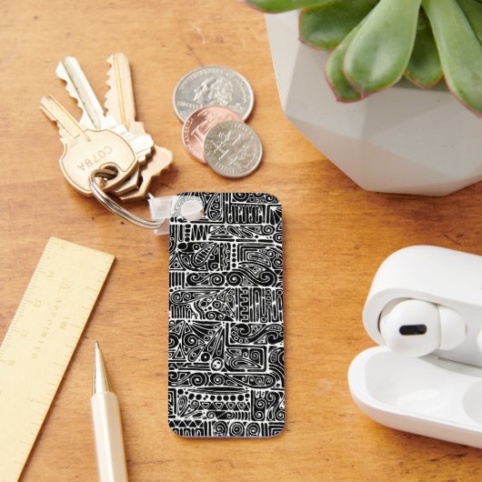 Zwart-wit geometrisch art 2 sleutelhanger (Bureau)