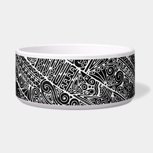 Zwart-wit geometrisch art 2 voerbakje (Voorkant)