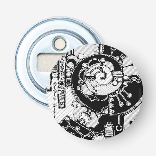 Zwart-wit geometrisch art 4 button flesopener (Voorkant)