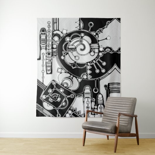 Zwart-wit geometrisch art 4 wandkleed (In situ)