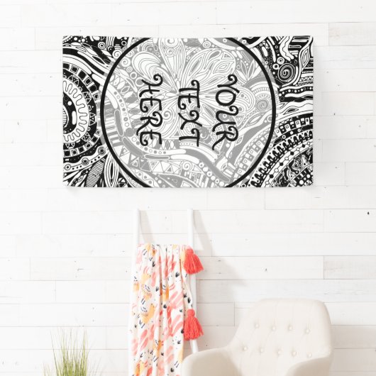 Zwart-wit geometrisch artikel 15 spandoek (Insitu)