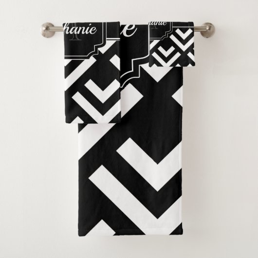 Zwart-wit geometrisch bad handdoek (Insitu)