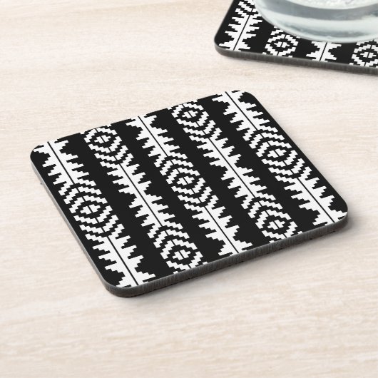 Zwart-wit geometrisch Boho-ontwerp Bier Onderzetter (Linkerzijde)