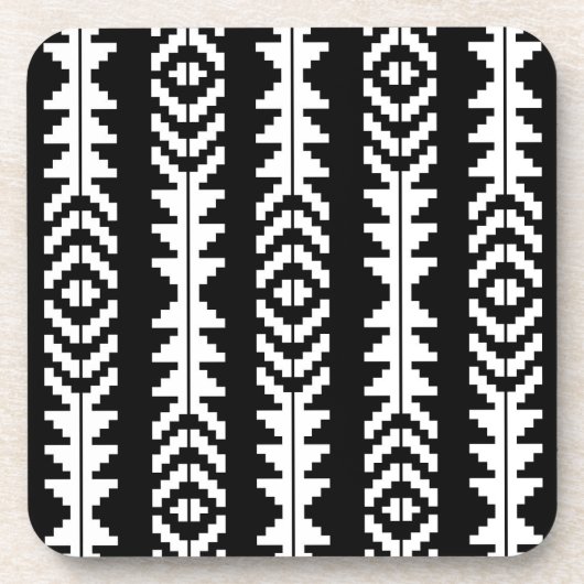 Zwart-wit geometrisch Boho-ontwerp Bier Onderzetter (Voorkant)