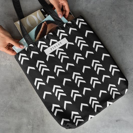 Zwart-wit Geometrisch Chevron Patroon Tote Bag
