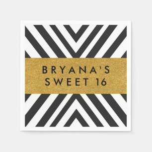 Zwart-wit geometrisch chic gouden moderne servette servetten