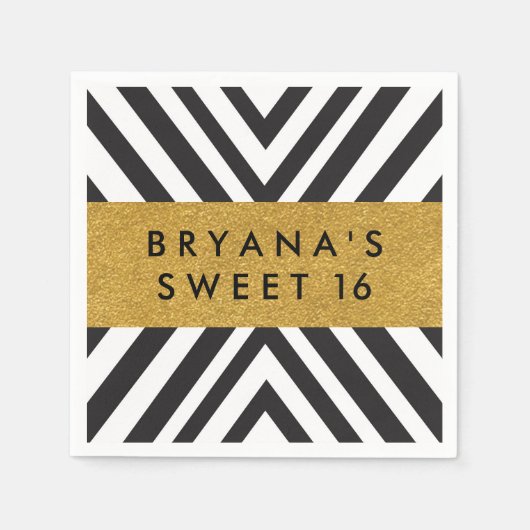 Zwart & Wit Geometrisch Chique Goud Moderne Servet (Voorkant)