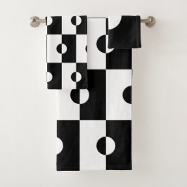 Zwart-wit geometrisch cirkel vierkant patroon bad handdoek