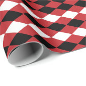 Zwart Wit Geometrisch Diamant op Rode Achtergrond Cadeaupapier (Rol Hoek)