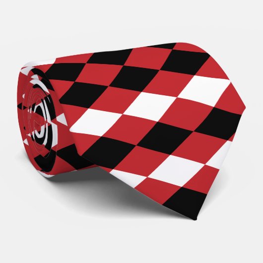 Zwart Wit Geometrisch Diamant op Rode Achtergrond Stropdas (Opgerold)