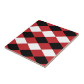 Zwart Wit Geometrisch Diamant op Rode Achtergrond Tegeltje (Zijkant)