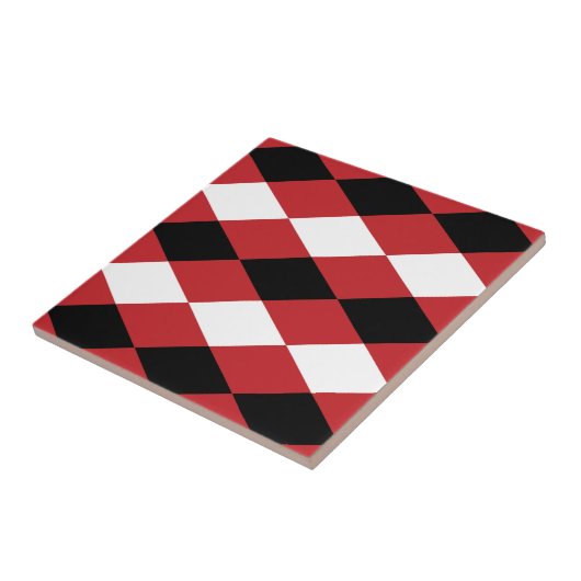 Zwart Wit Geometrisch Diamant op Rode Achtergrond Tegeltje (Zijkant)