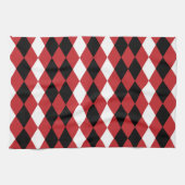 Zwart Wit Geometrisch Diamant op Rode Achtergrond Theedoek (Horizontaal)