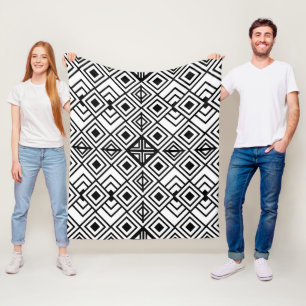 Zwart-wit geometrisch diamantpatroon fleece deken