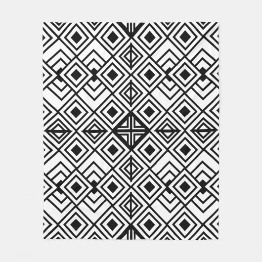 Zwart-wit geometrisch diamantpatroon fleece deken (Voorkant)