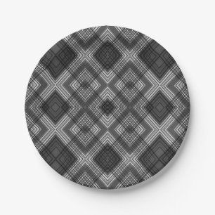 Zwart-wit geometrisch diamantpatroon papieren bordje