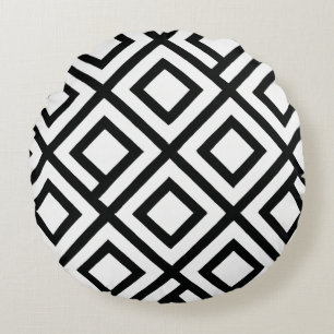 Zwart-wit geometrisch diamantpatroon rond kussen