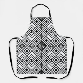 Zwart-wit geometrisch diamantpatroon schort