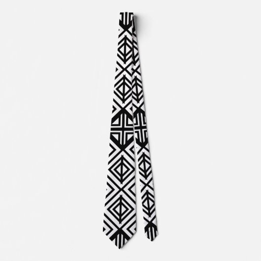 Zwart-wit geometrisch diamantpatroon stropdas (Voorkant)