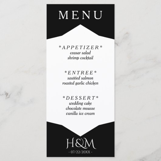 Zwart & Wit Geometrisch diner bruiloft receptie Menu (Voorkant)