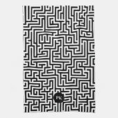 Zwart-wit geometrisch doolhofpatroon theedoek (Verticaal)