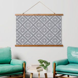 Zwart-wit geometrisch etnisch ornament hangend wandkleed
