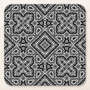 zwart-wit geometrisch etnisch ornament kartonnen onderzetters