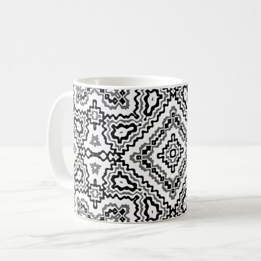 zwart-wit geometrisch etnisch ornament koffiemok (Voorkant links)
