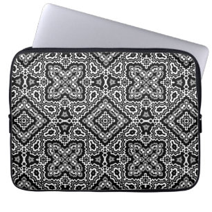 zwart-wit geometrisch etnisch ornament laptop sleeve