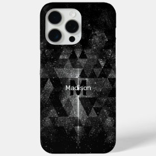 Zwart wit geometrisch glinsterend abstract Monogra iPhone 15 Pro Max Hoesje
