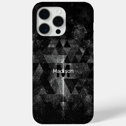 Zwart wit geometrisch glinsterend abstract Monogra Case-Mate iPhone Case (Achterkant)