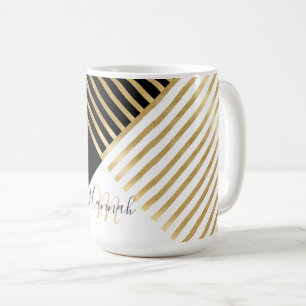 Zwart wit Geometrisch Gold Stripes Modern design Koffiemok