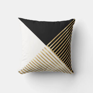 Zwart wit Geometrisch Gold Stripes Modern design Kussen