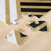 Zwart wit Geometrisch Gold Stripes Modern design Legpuzzel (Zijkant)