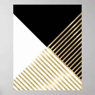 Zwart wit Geometrisch Gold Stripes Modern design Poster