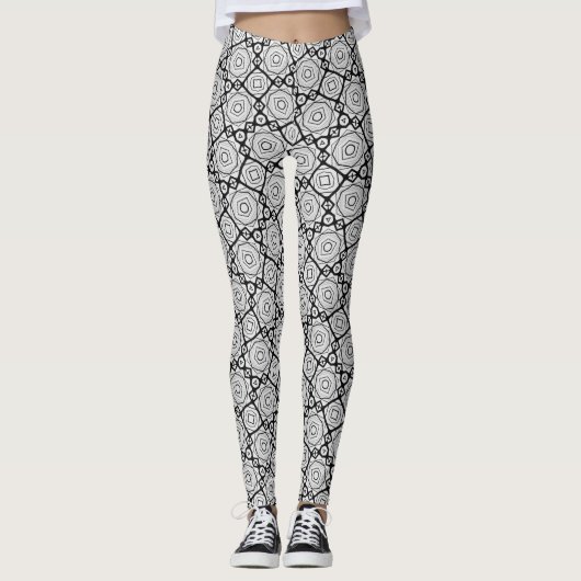 Zwart-wit geometrisch grid legging - Marokkaans (Voorkant)