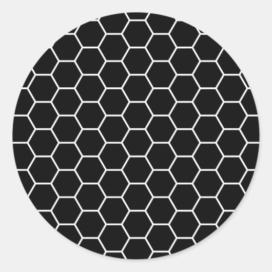 Zwart-wit geometrisch hexagon patroon ronde sticker (Voorkant)