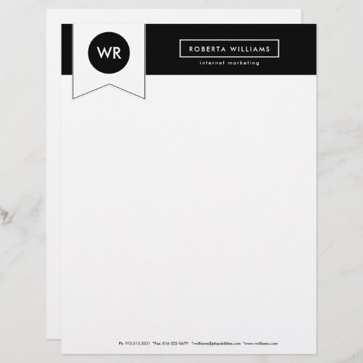 Zwart-wit geometrisch Hoesje Letter Briefhoofd (Voorkant / Achterkant)