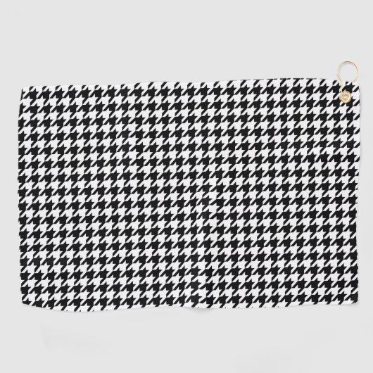 Zwart-wit geometrisch Houndstooth-patroon Golfhanddoek (Horizontaal)