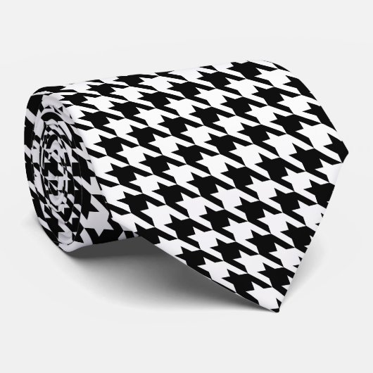 Zwart-wit geometrisch Houndstooth-patroon Stropdas (Opgerold)