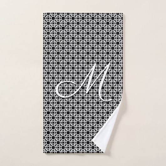 Zwart-wit Geometrisch Initiaal Monogram Bad Handdoek (Handdoek)