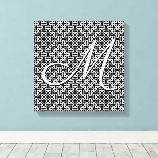 Zwart-wit Geometrisch Initiaal Monogram Canvas Afdruk (Insitu (Houten vloer))