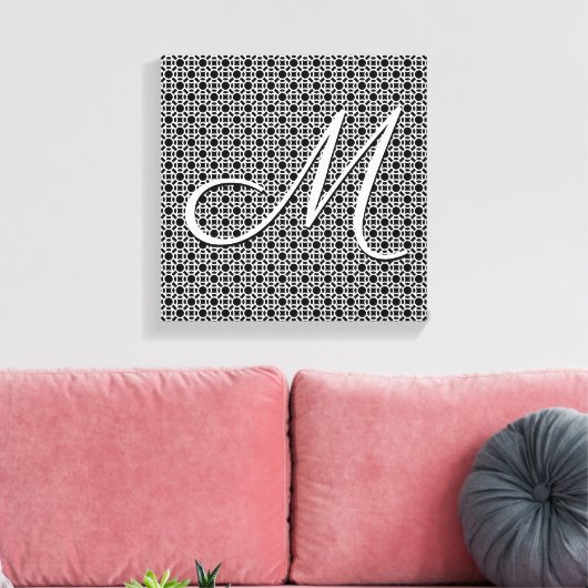 Zwart-wit Geometrisch Initiaal Monogram Canvas Afdruk (Insitu (Woonkamer))