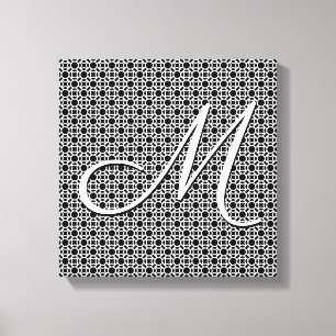 Zwart-wit Geometrisch Initiaal Monogram Canvas Afdruk