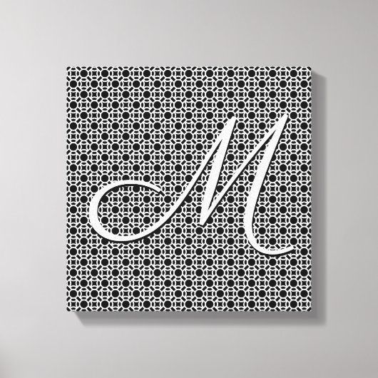 Zwart-wit Geometrisch Initiaal Monogram Canvas Afdruk (Voorkant)