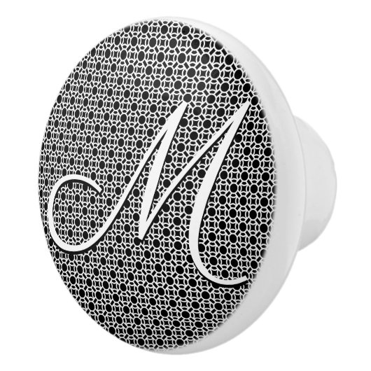 Zwart-wit Geometrisch Initiaal Monogram Keramische Knop (Rechts)